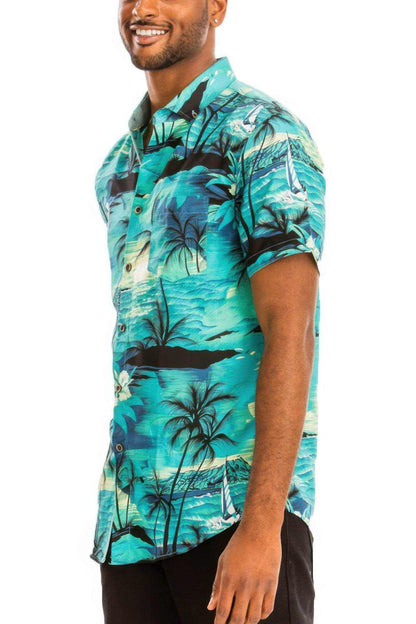 Blue Hawaiian Print Button Down Shirt - Purcell's Clothing Company