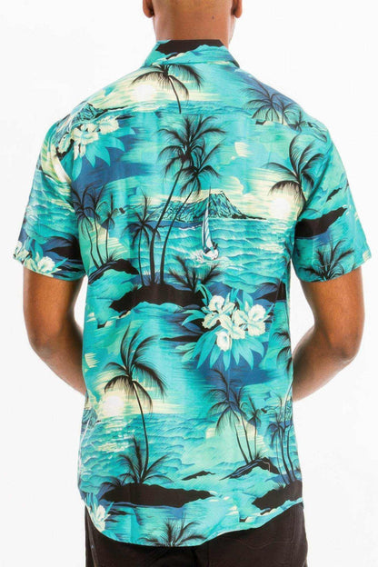 Blue Hawaiian Print Button Down Shirt - Purcell's Clothing Company