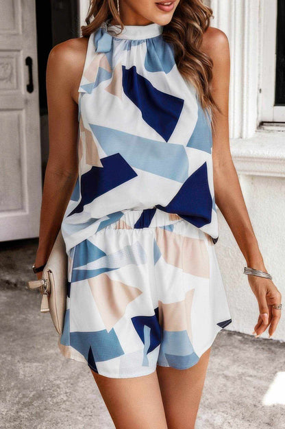 Halter Off Shoulder Sleeveless Two Piece Geo Print - Purcell's Clothing Company