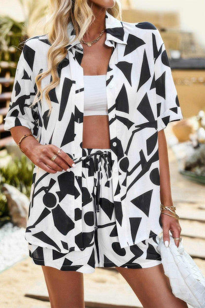 Two Piece Printed Button Down Elastic Waist Sets - Purcell's Clothing Company