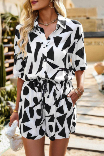 Two Piece Printed Button Down Elastic Waist Sets - Purcell's Clothing Company