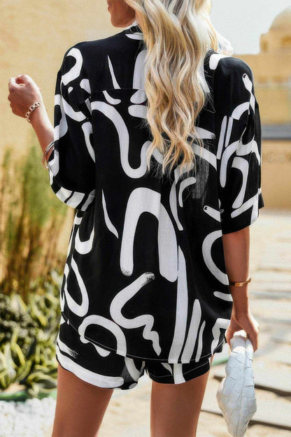 Two Piece Printed Button Down Elastic Waist Sets - Purcell's Clothing Company