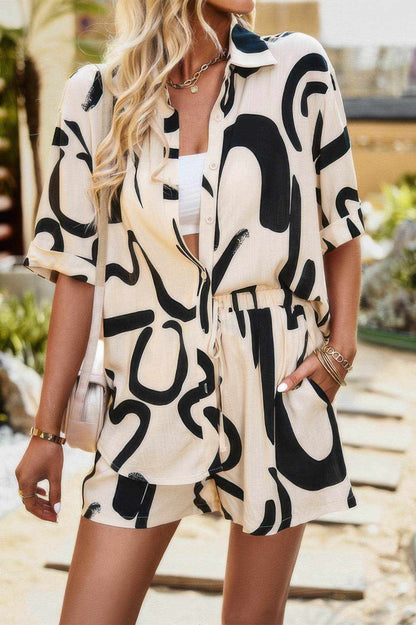 Two Piece Printed Button Down Elastic Waist Sets - Purcell's Clothing Company