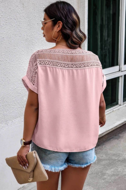 Lace Plus Pattern Printed Batwing Sleeve Blouse - Purcell's Clothing Company