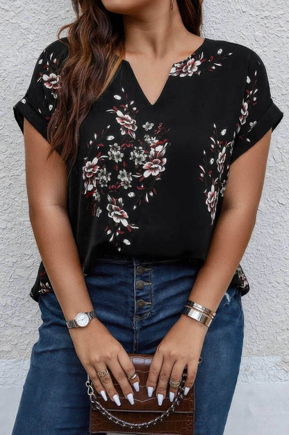 Plus Size Floral Print V Neck Loose Blouse - Purcell's Clothing Company