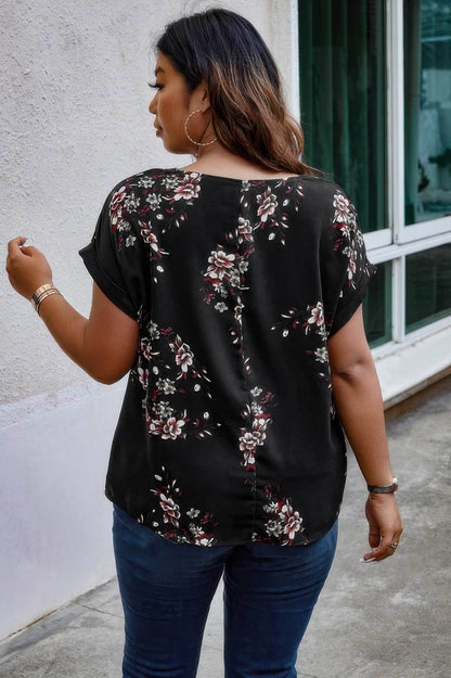 Plus Size Floral Print V Neck Loose Blouse - Purcell's Clothing Company