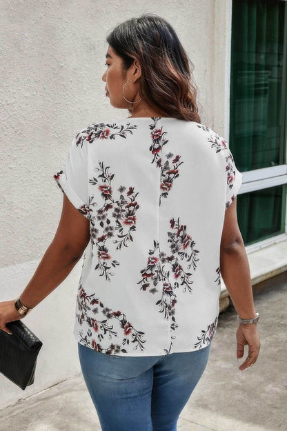 Plus Size Floral Print V Neck Loose Blouse - Purcell's Clothing Company