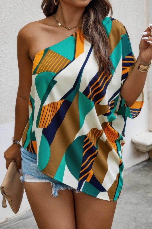Plus Size One Shoulder Asymmetrical Hem Blouse - Purcell's Clothing Company