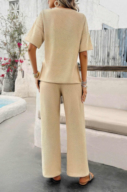 Two Pieces Outfits Knitted Crew Neck Button Set - Purcell's Clothing Company