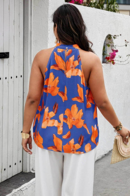 Plus Gingko Leaf Print Short Sleeve Halter Shirt - Purcell's Clothing Company