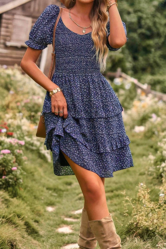 Floral Print Fit Short Sleeve A Line Dress - Purcell's Clothing Company