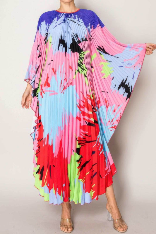 Vibrant Abstract Pleated Caftan Style Dress - Purcell's Clothing Company