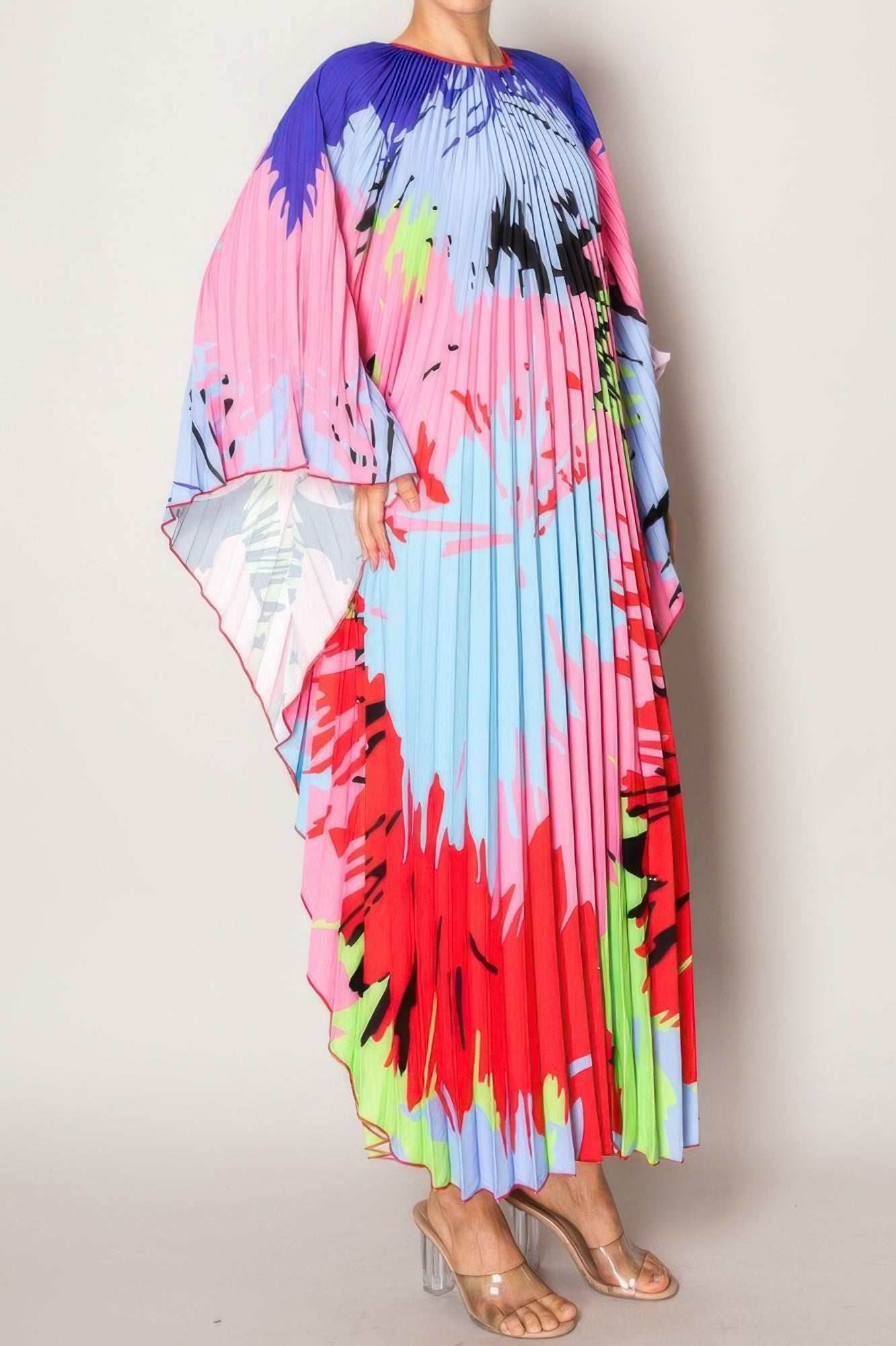 Vibrant Abstract Pleated Caftan Style Dress - Purcell's Clothing Company