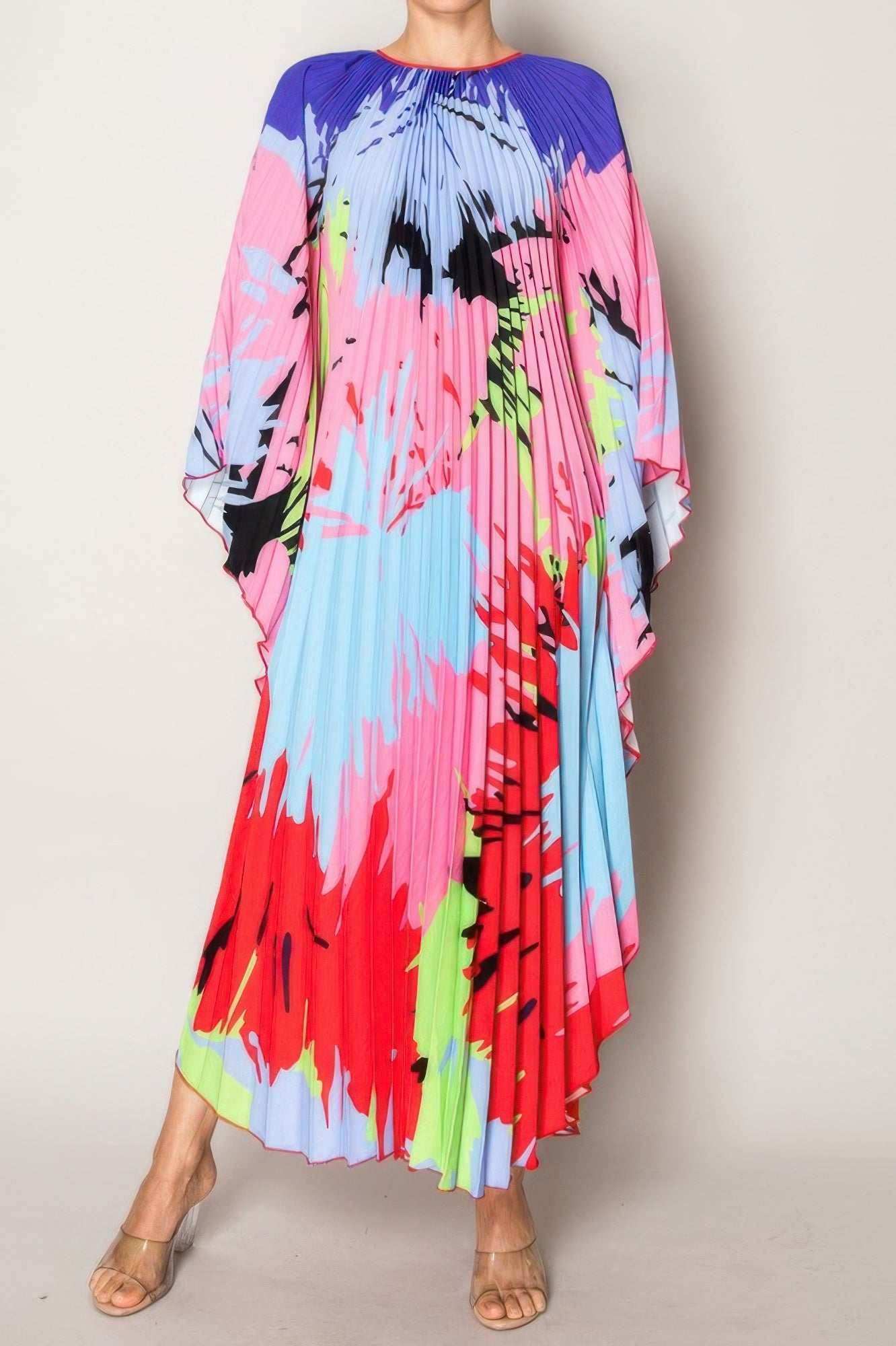 Vibrant Abstract Pleated Caftan Style Dress - Purcell's Clothing Company