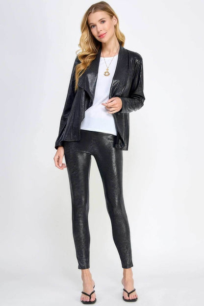 Long Sleeve Pleather Snake Skin Look Jacket - Purcell's Clothing Company
