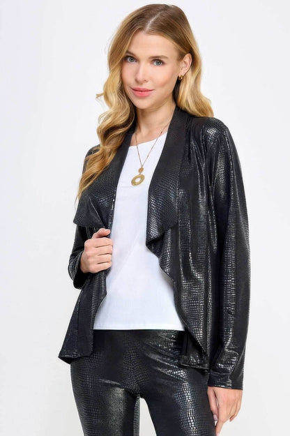 Long Sleeve Pleather Snake Skin Look Jacket - Purcell's Clothing Company
