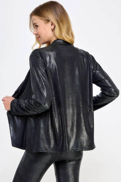 Long Sleeve Pleather Snake Skin Look Jacket - Purcell's Clothing Company