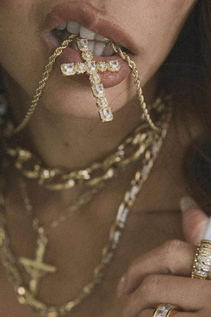 Brass Inlaid Zircon Cross Pendant Necklace - Purcell's Clothing Company