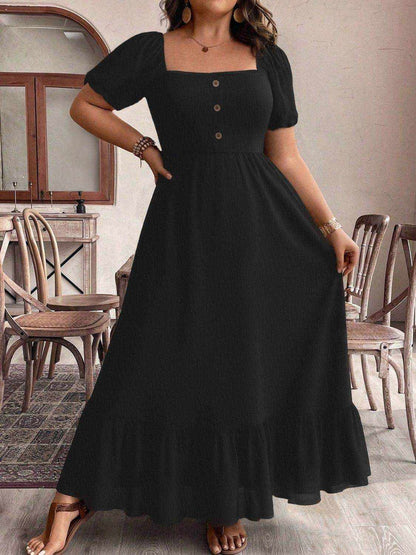 Plus Size Ruffled Hem Square Neck Short Sleeve Dress - Purcell's Clothing Company