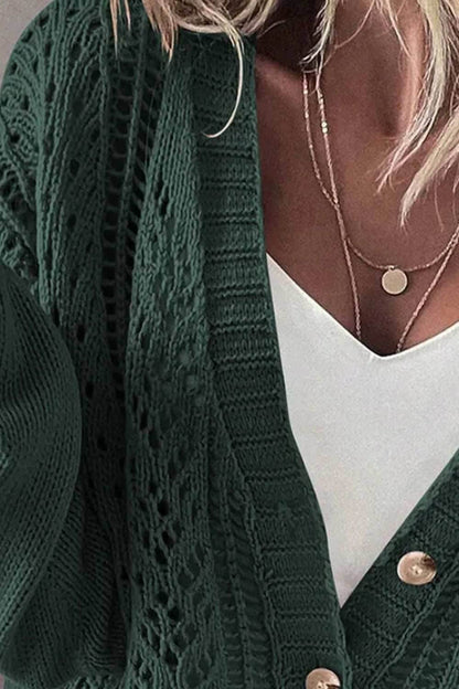 Openwork Button Up Long Sleeve Cardigan - Purcell's Clothing Company