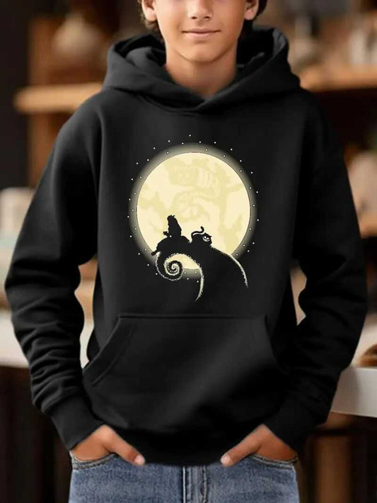Man Sitting By Moon Graphic Hoodie