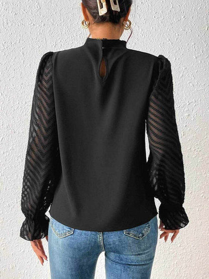 Mock Neck Flounce Sleeve Blouse - Purcell's Clothing Company