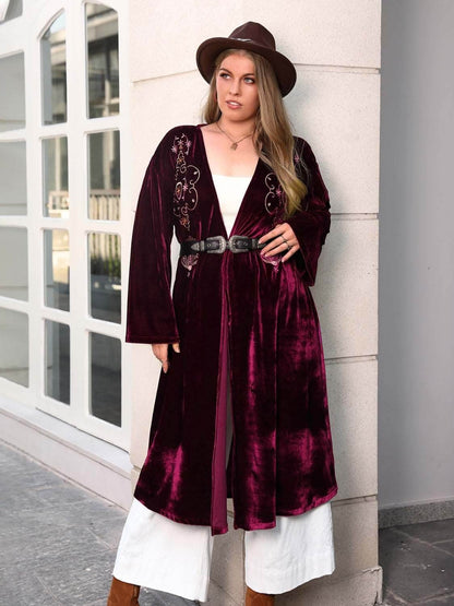 Plus Size Printed Open Front Long Sleeve Cardigan - Purcell's Clothing Company