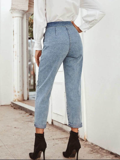 Tied Straight Leg Jeans with Pockets - Purcell's Clothing Company