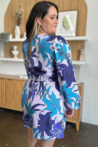 Double Take Full Size Floral Long Sleeve Romper with Pockets - Purcell's Clothing Company