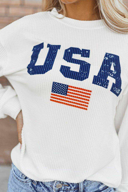 US Flag Corded Long Sleeve Sweatshirt - Purcell's Clothing Company