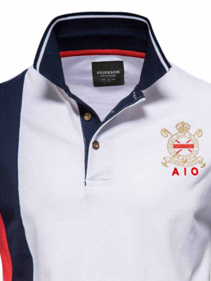 Embroidered Collared Neck Striped Contrast Polo - Purcell's Clothing Company