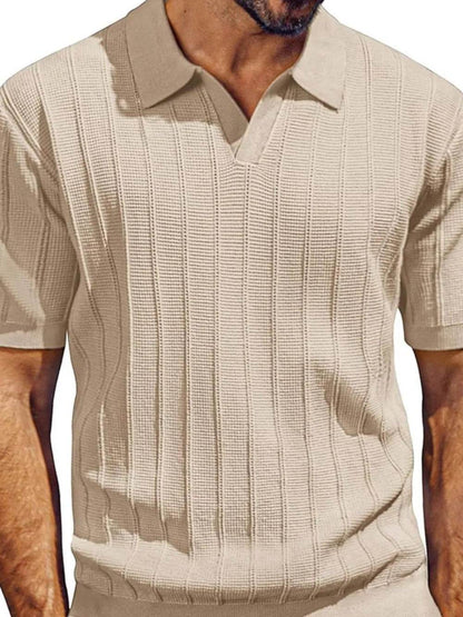 Textured Collared Neck Short Sleeve Polo - Purcell's Clothing Company