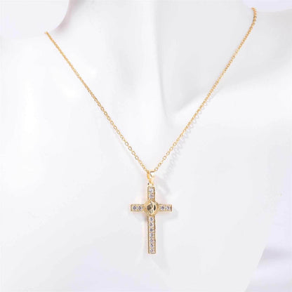 Stainless Steel Inlaid Zircon Cross Necklace - Purcell's Clothing Company