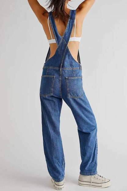 Wide Strap Square Neck Denim Overalls - Purcell's Clothing Company