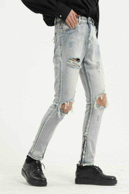 Pocketed Distressed Jeans with Side Zip - Purcell's Clothing Company