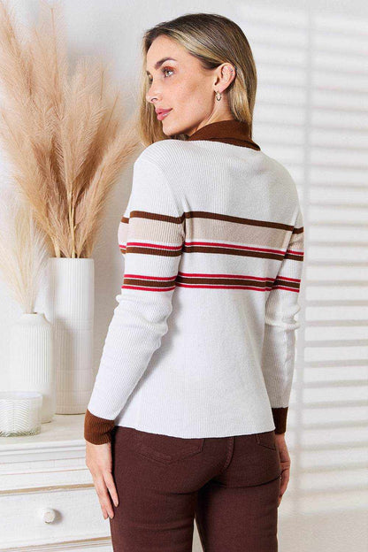Basic Bae Striped Collared Neck Rib-Knit Top - Purcell's Clothing Company