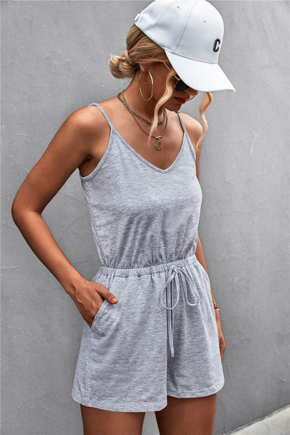 Spaghetti Strap V-Neck Pocket Romper - Purcell's Clothing Company