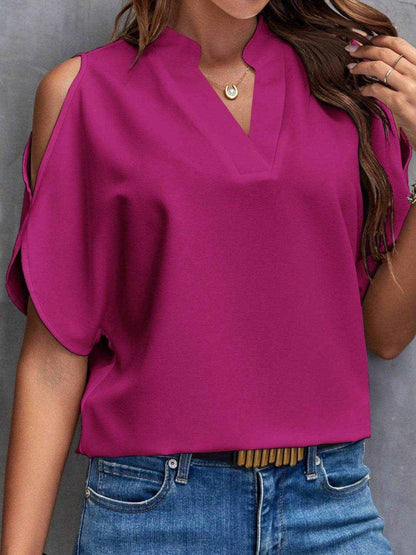 Notched Cold Shoulder Blouse - Purcell's Clothing Company