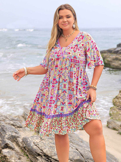 Plus Size Lace Detail Printed Half Sleeve Dress - Purcell's Clothing Company