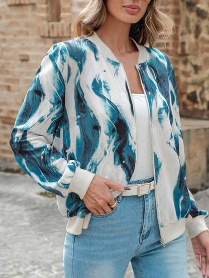 Printed Baseball Collar Zip Up Jacket - Purcell's Clothing Company