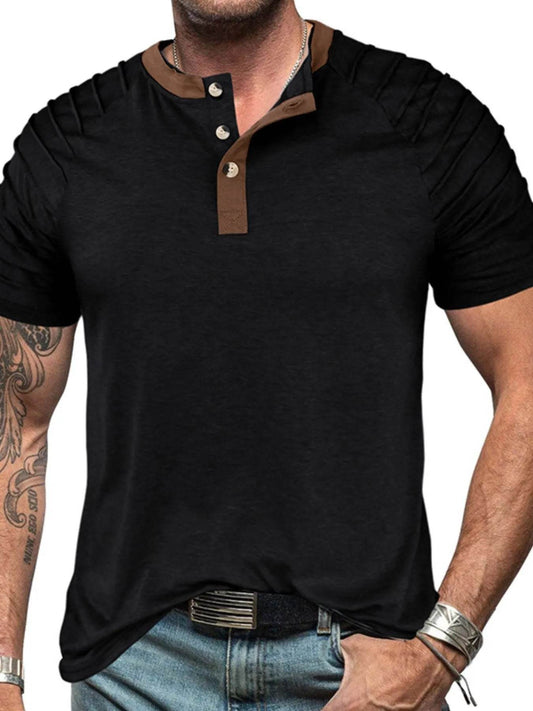 Casual Henley Short Sleeve Top with Contrast Collar - Purcell's Clothing Company
