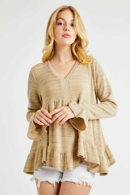 Hailey & Co V-Neck Flounce Sleeve Knit Top - Purcell's Clothing Company