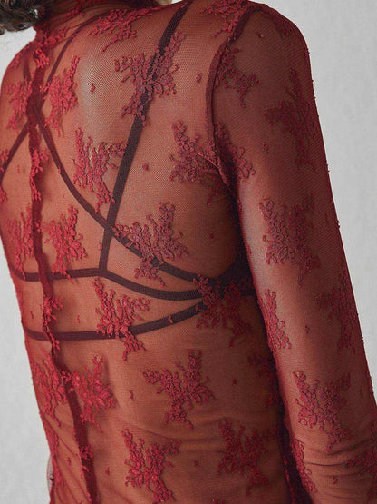 Lace Mock Neck Long Sleeve Blouse - Purcell's Clothing Company