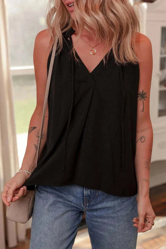 Pinched V Neck Tie Loose Tank Top - Purcell's Clothing Company