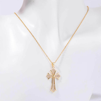 Stainless Steel Inlaid Zircon Cross Necklace - Purcell's Clothing Company