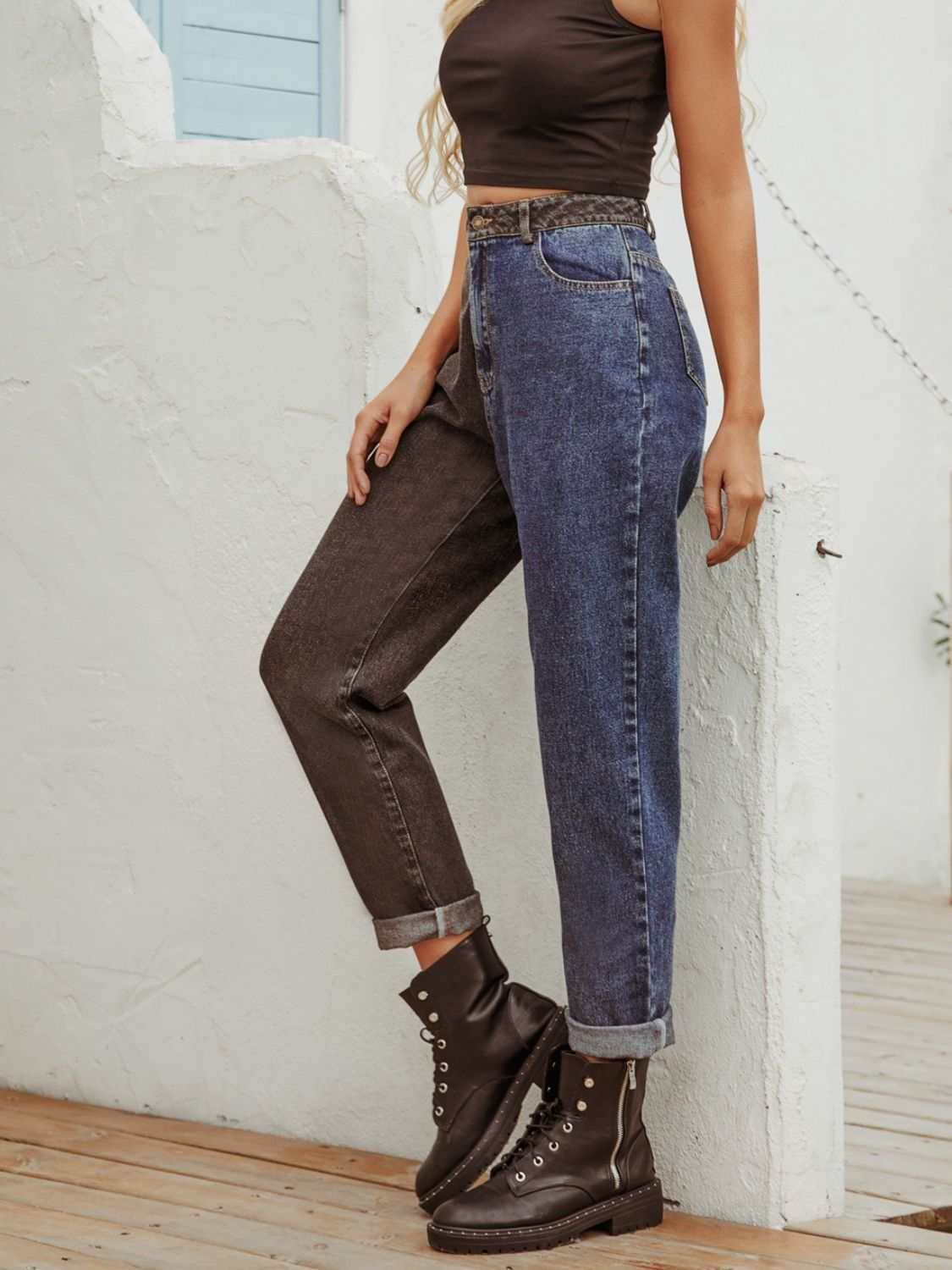 Two Tone Straight Leg Jeans - Purcell's Clothing Company
