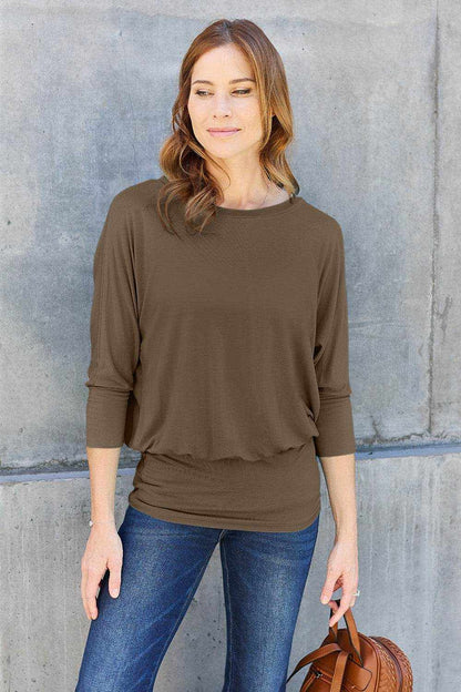 Basic Bae Full Size Round Neck Batwing Sleeve Top - Purcell's Clothing Company