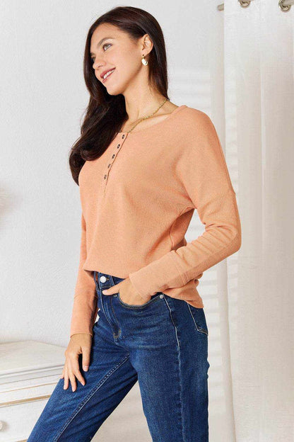Basic Bae Half Button Long Sleeve Top - Purcell's Clothing Company