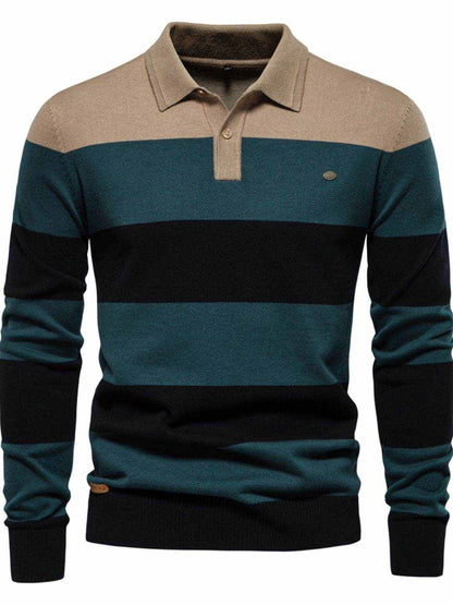 Striped Long Sleeve Knit Polo - Purcell's Clothing Company