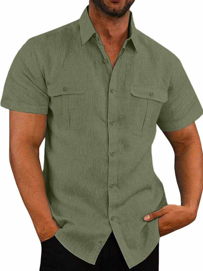Plus Size Collared Neck Short Sleeve Shirt - Purcell's Clothing Company